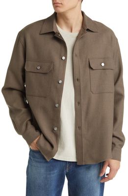 FRAME Wool Twill Button-Up Overshirt in Smoke Wood