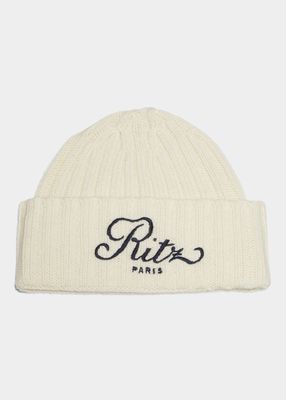 FRAME x Ritz Paris Embroidered Cable-Knit Cashmere Beanie