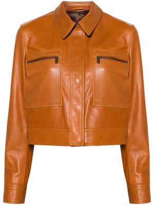 FRAME zipped cropped leather jacket - Brown