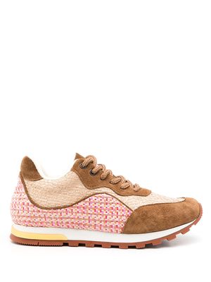 Framed woven-panelled low-top sneakers - Brown