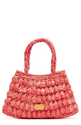 Frances Valentine Crochet Raffia Top Handle Bag in Pink
