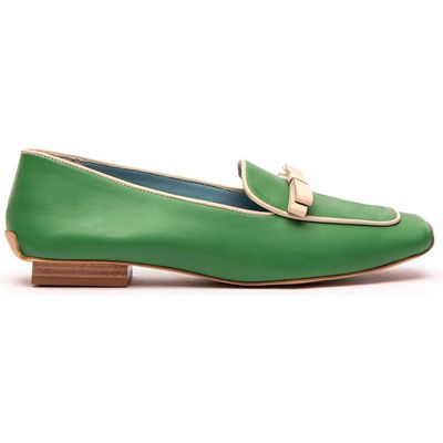 Frances Valentine Suzanne Bow Loafer in Green/Oyster 