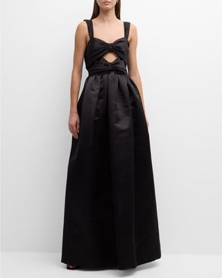 Francesca Bow Cutout Sleeveless Fit-&-Flare Duchess Satin Gown
