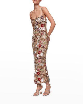 Francesca Square-Neck Beaded Sheath Gown