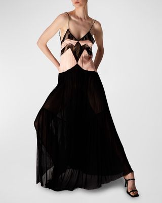 Francine Lace-Trim Silk Maxi Dress