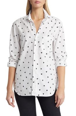 Frank & Eileen Joedy Heart Print Cotton Button-Up Shirt in White W/Black Hearts