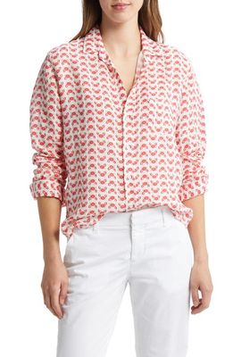 Frank & Eileen Relaxed Fit Crab Print Linen Button-Up Shirt in Red Crabs