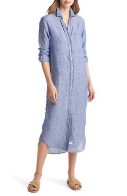 Frank & Eileen Rory Long Sleeve Linen Button-Up Dress in Famous Blue