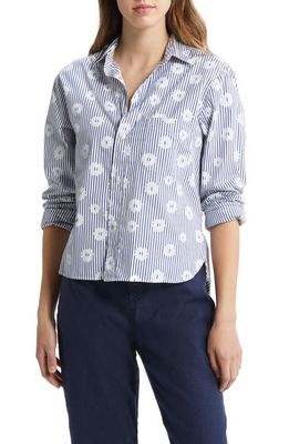 Frank & Eileen Silvio Floral Stripe Cotton Button-Up Shirt in Blue Stripe