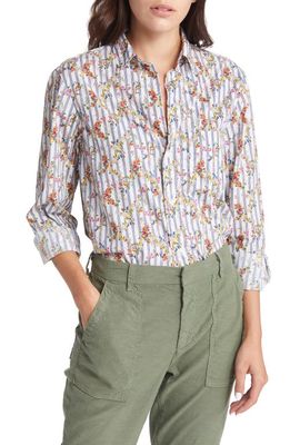 Frank & Eileen Silvio Floral Stripe Cotton Button-Up Shirt in Stripe With Floral Print