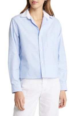 Frank & Eileen Silvio Woven Button-Up High/Low Shirt in Blue W/White Collar
