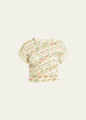 Frankie Floral Short-Sleeve Open-Knit Top