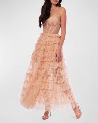 Frankie Strapless Sequin Ruffle Gown