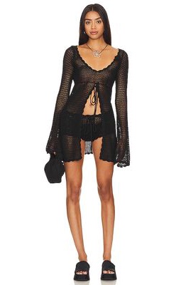 Frankies Bikinis Collette Crochet Tunic in Black
