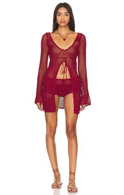 Frankies Bikinis Collette Crochet Tunic in Red