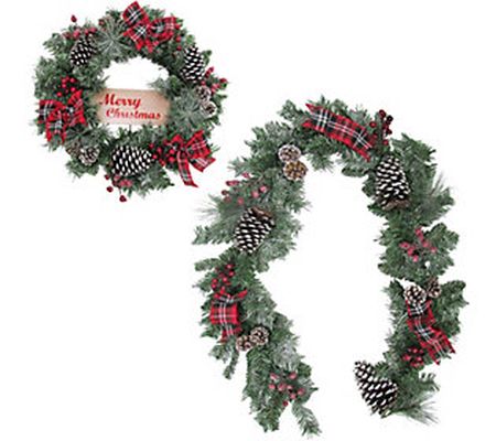 Fraser Hill Farm 24" Wreath and 6' Garland Set, Snow