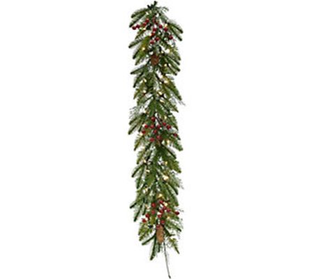 Fraser Hill Farm 9-ft Garland w/Pinecones, Red Berries, Lights