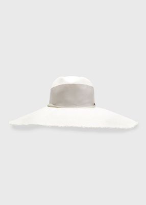 Frayed Long-Brim Straw Beach Hat