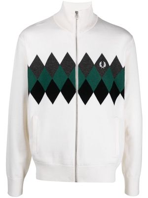Fred Perry argyle print zip-up cardigan - White