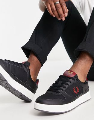 Fred Perry B300 textured leather mix sneakers in black