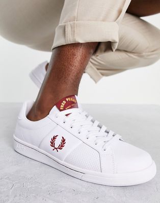 Fred Perry B721 leather contrast stitch sneakers in white