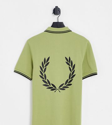 Fred Perry back print polo shirt in green exclusive to ASOS