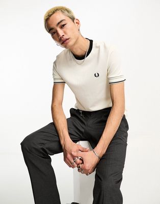 Fred Perry bold tipped pique t-shirt in ecru white