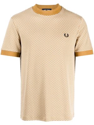 Fred Perry checkerboard-jacquard cotton T-shirt - Brown