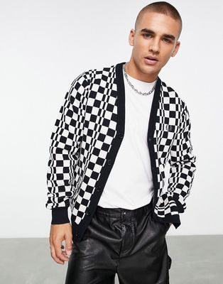Fred Perry checkerboard knit cardigan in black
