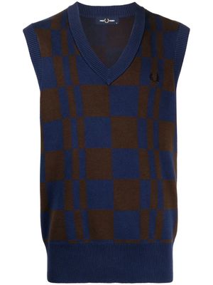 Fred Perry Checkerboard V-neck knitted vest - Blue
