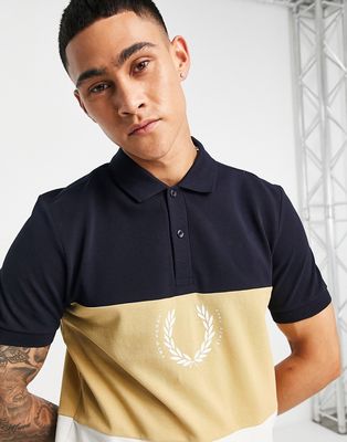 Fred Perry color block polo shirt in beige-Neutral