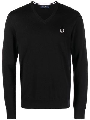 Fred Perry crest-motif V-neck sweatshirt - Black