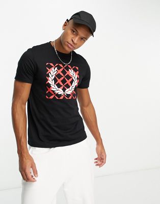 Fred Perry cross stitch graphic T-shirt in black