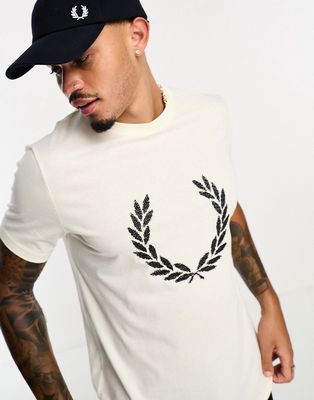 Fred Perry cross stitch wreath T-shirt in cream-White