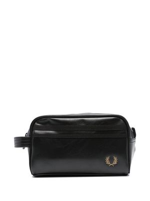 Fred Perry debossed-logo faux-leather wash bag - Black