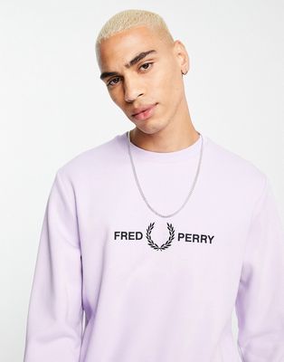 Fred Perry embroidered crew neck sweatshirt in lilac-Purple