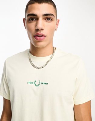Fred Perry embroidered t-shirt in off white