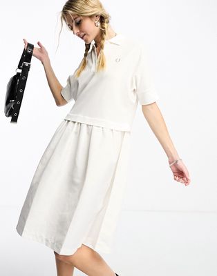 Fred Perry gathered shirt dress in snow white