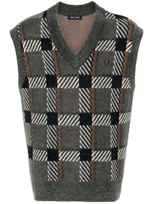 Fred Perry Glitch tartan-jacquard knitted vest - Green