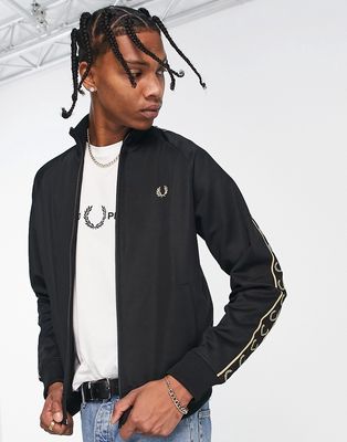 Fred Perry gold taped track jacket in black