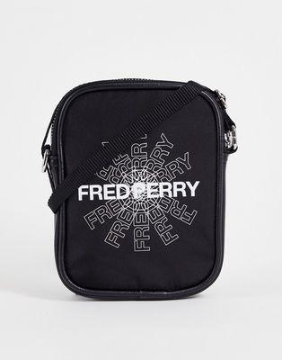 Fred Perry graphic mini flight bag in black