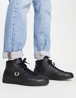 Fred Perry Hughes hi top leather sneakers in black