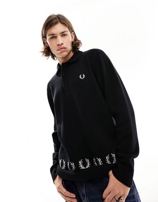 Fred Perry knitted LS polo in black