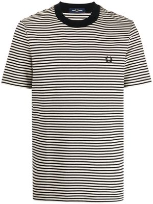 Fred Perry Laurel Wreath-embroidered striped T-shirt - White