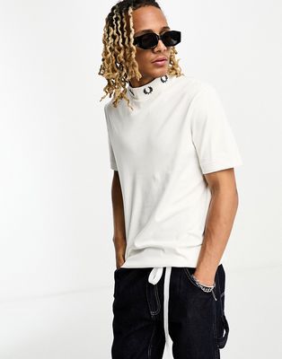 Fred Perry laurel wreath high neck t-shirt in off white