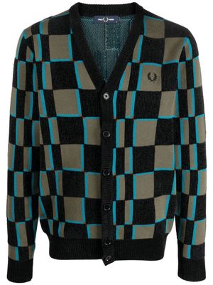 Fred Perry logo-embroidered check-pattern cardigan - Black