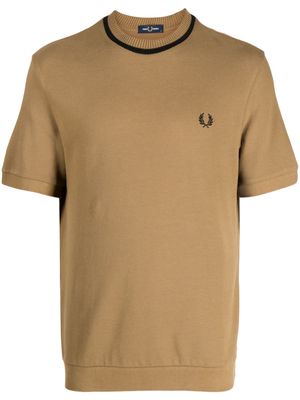 Fred Perry logo-embroidered cotton T-shirt - Brown