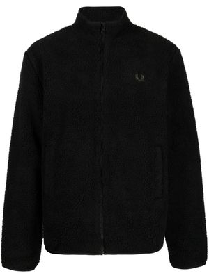 Fred Perry logo-embroidered fleece bomber jacket - Black
