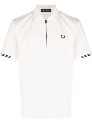 Fred Perry logo-embroidered half-zip polo shirt - Neutrals