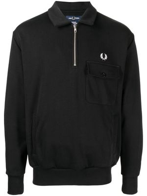 Fred Perry logo-embroidered quarter-zip sweatshirt - Black